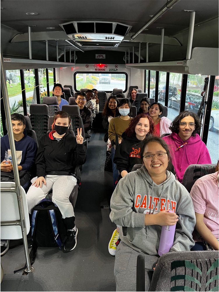 Students on the bus from Caltech to Target
