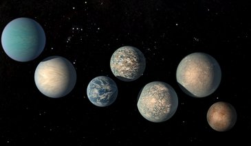 Illustration of seven TRAPPIST-1 planets 
