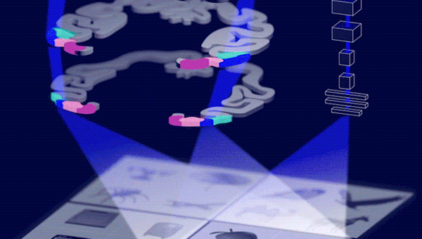 Artist's rendition of layers of the brain representing different objects