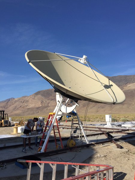 A prototype radio antenna of the Deep Synoptic Array at the Owens Valley Radio Observatory