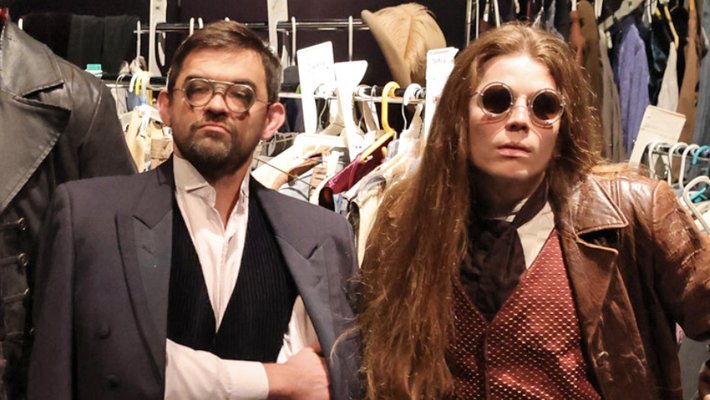 Julian Wagner (right) gets into character with his From the Earth to the Moon castmates.