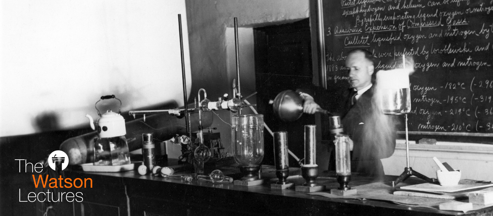 Earnest C. Watson conducting a physics experiment for his students