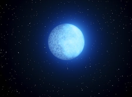 dappled blue orb with a black background dotted with stars