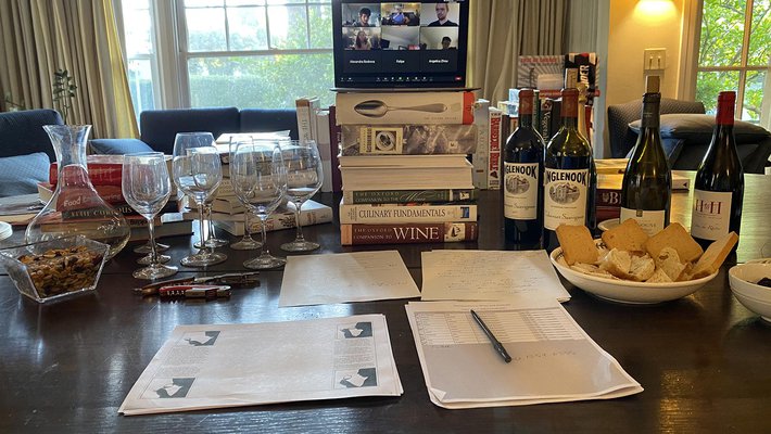 Wine bottles and books