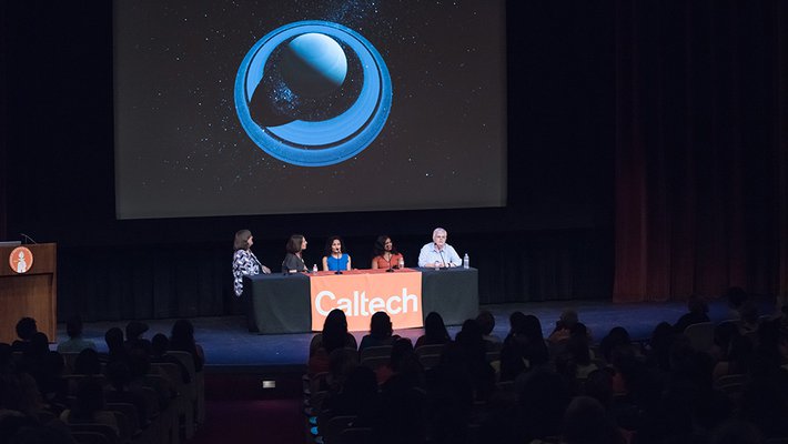 Women from JPL, which is managed for NASA by Caltech, address high school students.