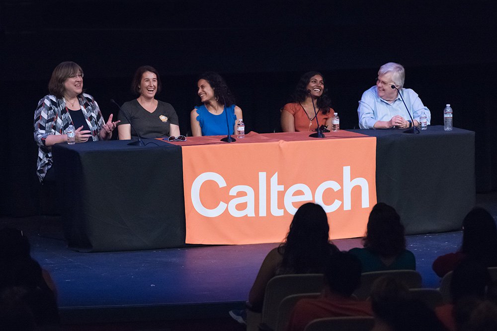 Women from JPL, which is managed for NASA by Caltech, address high school students.