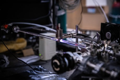 Photo shows the lab setup for making graphene with plasma.