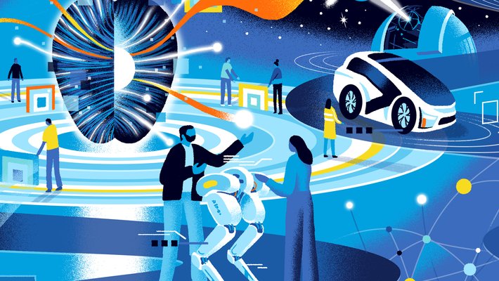 illustration of machines, cars, robots