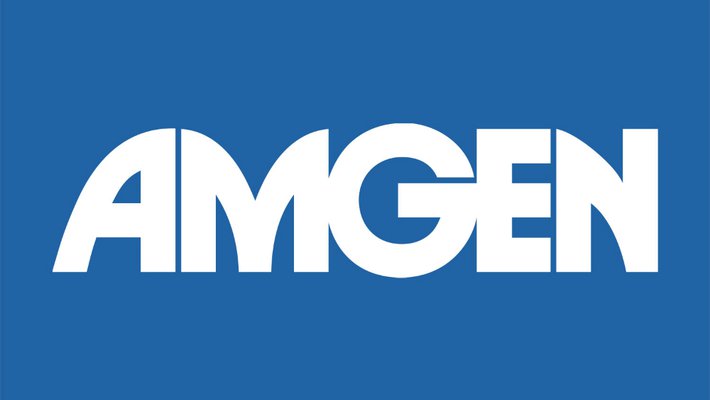 logo for Amgen, white on blue