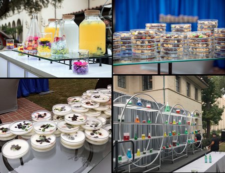 collage of four photos showing event setup