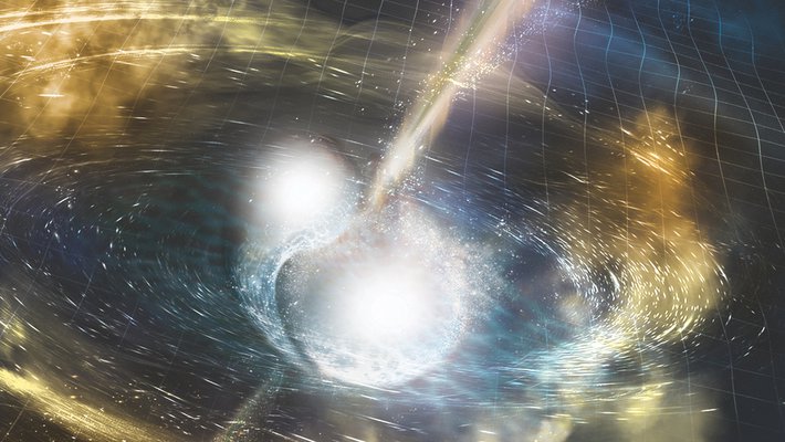 Artist's concept of two neutron stars colliding. 