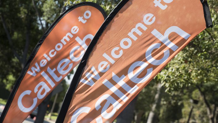 Welcome signs at Caltech's convocation ceremony