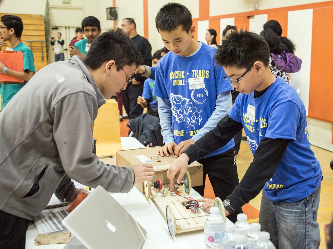 Students check their vehicle in the Battery Buggy event