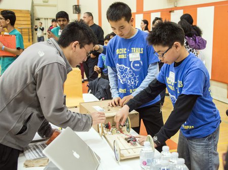 Students check their vehicle in the Battery Buggy event