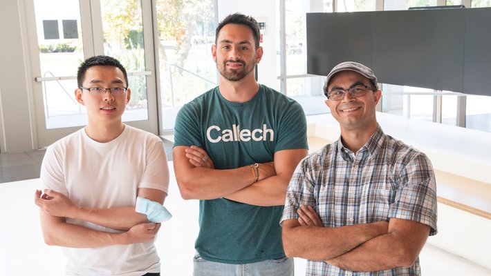 From left to right: C-Quester co-founders Alan Gu (MS, PhD '22), Léopold Dobelle, and Clément Cid (MS '14, PhD '18).