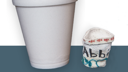 The styrofoam cup at right was crushed by intense pressure more than 1,000 meters below the surface of sea.