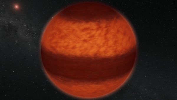 Artwork of a rotating striped brown dwarf.