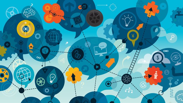 A cartoon depiction of many people thinking.