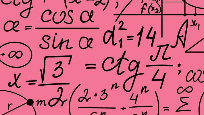 Equations written in black on a pink background
