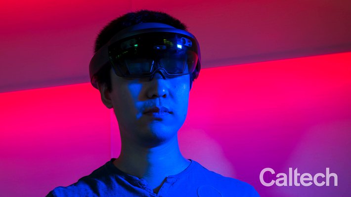 photo of a person wearing augmented reality glasses