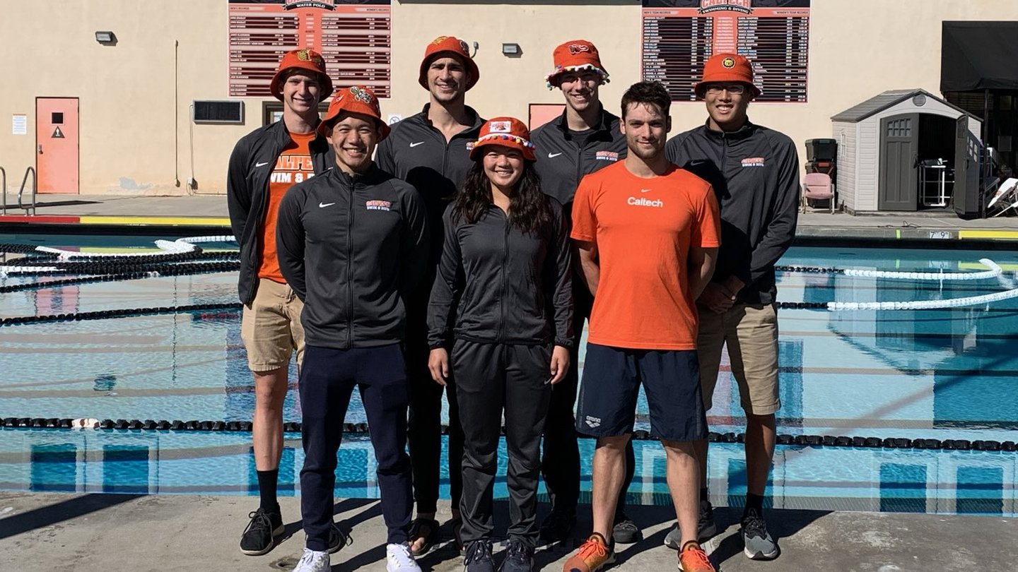 Caltech swim & dive team members at pool