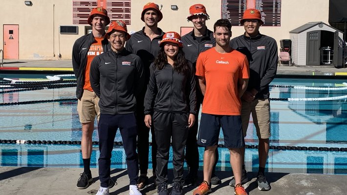 Caltech swim & dive team members at pool