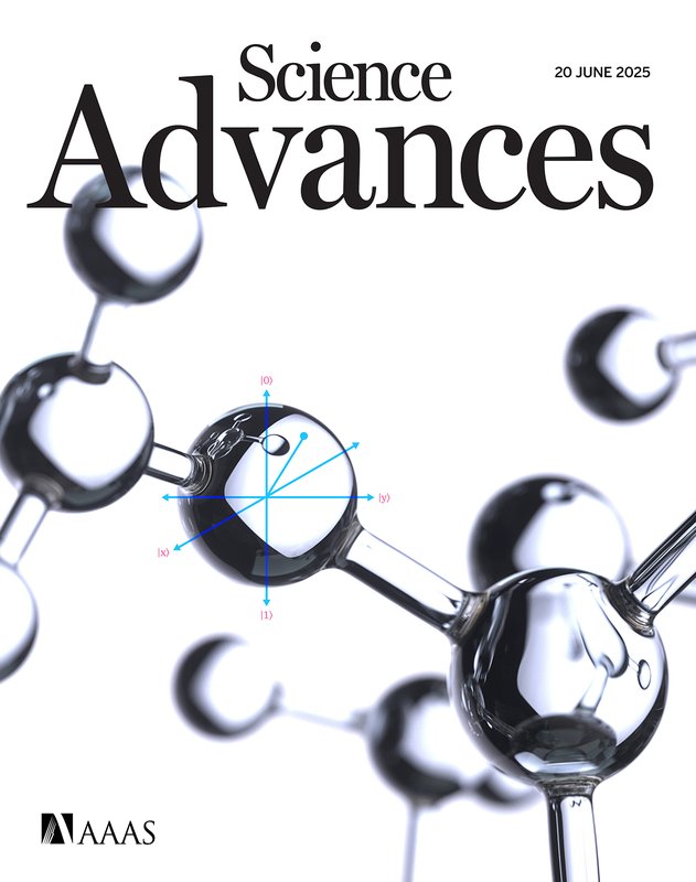 cover of the journal Science Advances from June 20, 2025. The image suggests solving for orientation along three axes in a molecule.
