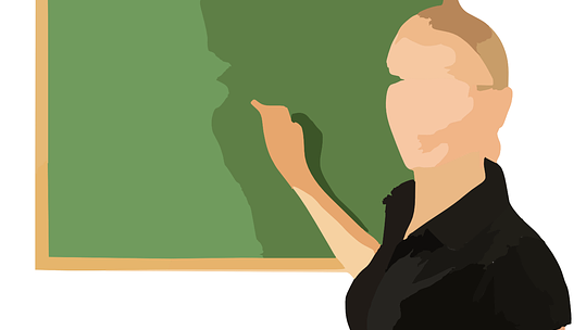 Illustration of a woman at a chalkboard 