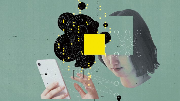 Illustration of woman looking at smartphone