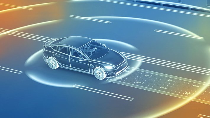 Illustration of a car showing a field of sensing around it
